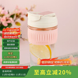 乐扣乐扣（LOCK&LOCK）咖啡杯耐热玻璃水杯子男女学生便携式双饮吸管杯随手杯500ML粉色
