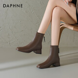 达芙妮法式小短靴女高跟鞋秋冬加绒2025新款女鞋粗跟白色瘦瘦靴子