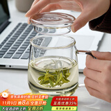 忆壶茶（YIHUTEA）泡茶杯茶水分离玻璃杯办公室家用水杯男士茶杯玻璃高硼硅绿茶杯子 【玻璃盖】500ML加厚君子杯