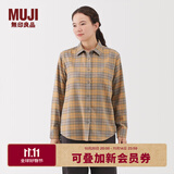 无印良品（MUJI） 女式 法兰绒 衬衫领 长袖衬衫女士衬衣内搭上衣纯棉秋季新品女装 暗黄色格纹 XL （165/92A）