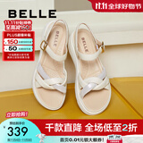 百丽（Belle）厚底增高休闲凉鞋女商场同款柔软凉鞋A9W1DBL4 米白 36 (230mm)