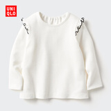优衣库婴幼儿宝宝圆领T恤/长袖木耳边25秋冬新款479655 00 白色 90