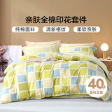 富安娜床上四件套纯棉100%全棉床品 双人加大格子床单被套 230×229cm阳光