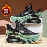 回力瑞断码男童棉鞋2026春季新款加绒二棉鞋皮面防水儿童运动鞋子 1805黑绿二棉薄绒 1805黑绿二棉 28 码内长17.7CM