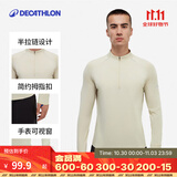 迪卡侬（DECATHLON）冬季内搭速干长袖t恤男训练服运动速干衣健身跑步上衣RUNM 燕麦白（速干+手表视窗） M