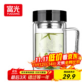 富光双层玻璃杯商务泡茶杯子 大容量男女耐热办公水杯带把黑色320ml