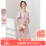 尚都比拉设计感拼接连衣裙夏季高级感气质百褶裙小个子中长裙子 粉陶色 L