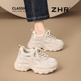 ZHR则则内增高老爹鞋女2026新款秋季透气运动鞋厚底休闲鞋小个子网面软底