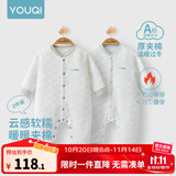 优奇婴儿衣服新生儿保暖三层夹棉连体衣春秋冬季哈衣爬服男女宝宝睡衣 2件【雅灰+浅蓝】 80cm