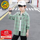 G.DUCKKIDS童装男童衬衫春秋款儿童衬衣长袖棉2023新款中大童格子休闲外套 绿色 160 (建议身高150cm 13-14岁)cm