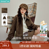 茵曼（INMAN）空气层麂皮绒短外套2025秋冬女装新款复古美拉德宽松夹克 咖啡色 L