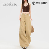 OLDER SEA卡其色复古弯刀牛仔裤女2025秋季新款宽松拖地休闲直筒美式阔腿裤 卡其色 XL 建议120-135斤