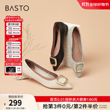 百思图秋商场同款百搭通勤方扣尖头低跟晚晚风女单鞋RGR36CQ1