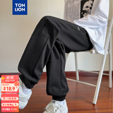 唐狮裤子男秋季新款衣多穿休闲男宽松潮流运动针织束脚裤男士 黑色/加绒款 S