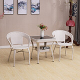 欧凯多藤椅三件套阳台桌椅单人椅子简约休闲凳子腾椅钢化玻璃小桌子方形方桌户外茶几组合沙发室内客厅 米白色两椅一桌坐垫抱枕