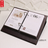 诺尔佳2026年简约皮座台历一天一页记事日历芯皮质台历架桌面摆件国学养生台历芯定制烫金印LOGO印广告 简约皮座+2026年诗词芯孔距8.3cm【套装】