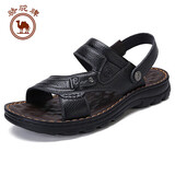骆驼牌 男鞋休闲拖鞋真皮凉鞋牛皮透气耐磨沙滩鞋 W822287612黑色41码