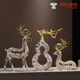 赟娅招财葫芦发财树福鹿客厅电视柜摆件轻奢高档中秋装饰乔迁开业礼品 镂空透明招财鹿+福禄葫芦29cm
