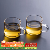 忆壶茶 功夫茶杯套装加厚耐热玻璃茶杯品茗杯带把手水杯主人杯家用杯架 【2只】100ML透明色光面款