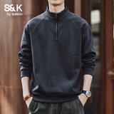 班尼路S&K系列美式复古半拉链立领卫衣男秋冬季新款加绒宽松运动外套男 陨石灰 XL 适合140-160斤