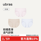 ubras高弹织带莫代尔7A抗菌裆中腰三角裤女士内裤女3条装蓝+粉+瓷肌XXL