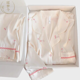 瑶梦令冰丝睡衣夏季新款韩系高级感樱桃印花家居服生日礼物送闺蜜盒装 粉樱桃【长袖+长裤】-送礼首选 M （80-100斤）