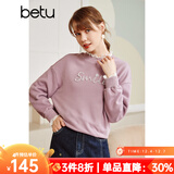 betu百图女装蕾丝拼接假两件钉珠字母上衣韩版抓绒卫衣女2110T35 紫色 L