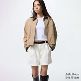 优衣库女装休闲拉链短茄克/外套巴恩风翻领时尚夹克 新款479208 32 深米色 XS /150/76A