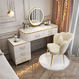 百裕达 北欧梳妆台卧室现代简约网红ins风轻奢化妆台收纳柜一体化妆桌 YN白金 60CM单桌+柜(不含镜椅)