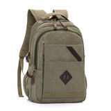 新款帆布大容量男士双肩包旅行背包时尚潮男中大学生书包 绿色