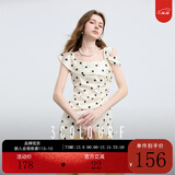 三彩独醒2025夏季新款法式复古温柔风波点方领连衣裙收腰长裙F 米白色几何 S 155/80A