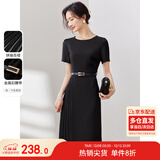 尚都比拉设计感拼接连衣裙夏季高级感气质百褶裙小个子中长裙子 雅黑色 M