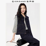 佐丹奴牛仔马甲女新款明线口袋宽松翻领无袖牛仔背心外套05375670