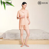 金利来（Goldlion）纯棉家居服女夏季短袖短裤睡衣套装翻领纯色外穿居家服 棉款-贝壳粉 L (165)