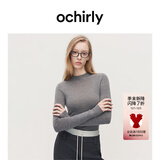 欧时力OCHIRLY 可机洗特级100%美丽诺羊毛针织衫女无缝一体高级感毛衣 灰色 L
