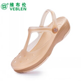 维布伦（VEBLEN）洞洞鞋女款夏季防滑厚底外穿拖鞋软底平跟包头凉鞋水晶果冻沙滩鞋 沙漠金 39 正码正拍
