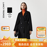朗姿【王楚然同款】纯羊毛法式通勤大衣修身毛呢外套冬季新款 黑色 L
