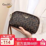 鳄鱼恤双拉链手腕包经典老花休闲女士手包礼物送老婆V1686驼色