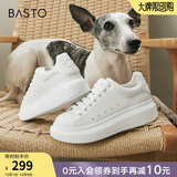 百思图春商场新款牛皮休闲小白鞋松糕厚底女运动板鞋ZWZA3AM4 白色 （女鞋） 36