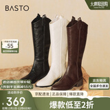 百思图24冬商场同款复古骑士靴粗跟女长靴M5321DG4咖色37