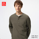 优衣库男装女装情侣华夫格亨利领套头衫长袖T恤479784 482766 482766/57深橄榄色 L