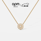 APM MonacoSoleil时尚金黄色星罗盘项链圆形吊坠礼物送女友毛衣链