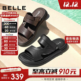 百丽户外两穿凉拖男夏季商场同款牛皮休闲沙滩凉鞋8GF01BL4 黑色 40