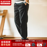 马登工装美式复古灯芯绒束脚长裤松紧腰条绒滑板锥型直筒休闲裤子男秋 黑色 XL