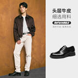 星期六男鞋头层牛皮商务正装皮鞋三接头百搭休闲皮鞋男 黑色 38 