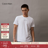 Calvin KleinJeans夏季男装休闲时尚ck字母叠印舒适纯棉圆领内搭短袖T恤上衣 YAF-白色 XL （推荐165-180斤）