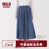 无印良品（MUJI）女式 棉纱 抽褶裙 长半身裙女款裙子25年秋季女装 BE1XTA5A 蓝色格纹 XL (165/74A)