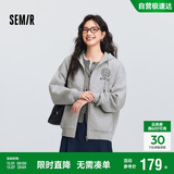 森马（Semir）外套女春季连帽字母刺绣宽松落肩夹克分割学院风上衣101125108002