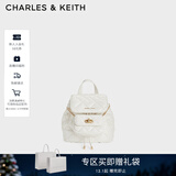 CHARLES&KEITH菱格大容量柔软多用背包书包双肩包包女包生日礼物CK2-60151400 Cream奶白色 S