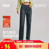 森马（Semir）牛仔裤女冬加绒做旧长裤女生保暖显腿长ins潮直筒裤103724124011